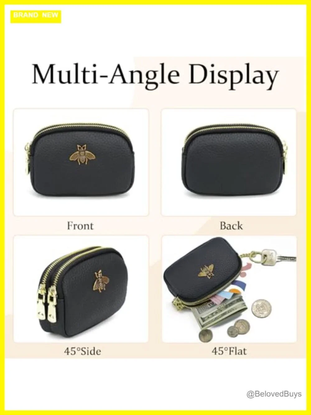 Faux Leather Coin Purse Women Small 2 Zipper Wallet Key Ring Card Holder